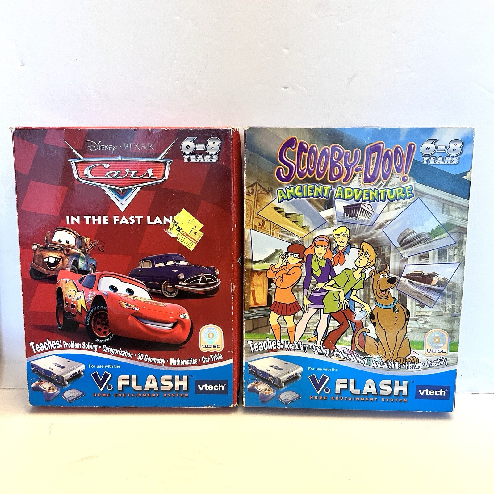 Vtech V.Flash Video Game Lot (4) Scooby-Doo, Cars, Spider-Man, Shrek the Third