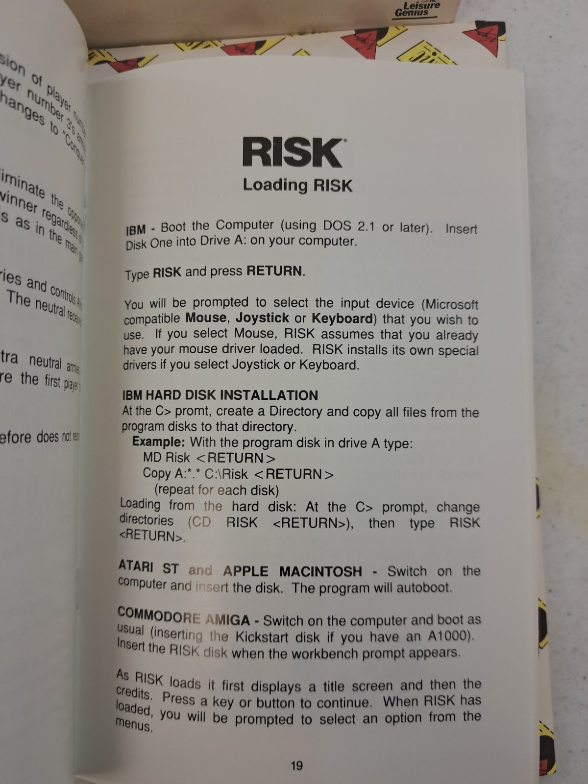 No Disk! Vintage Risk Game Box-Manual for Atari-Mac-IBM-Amiga