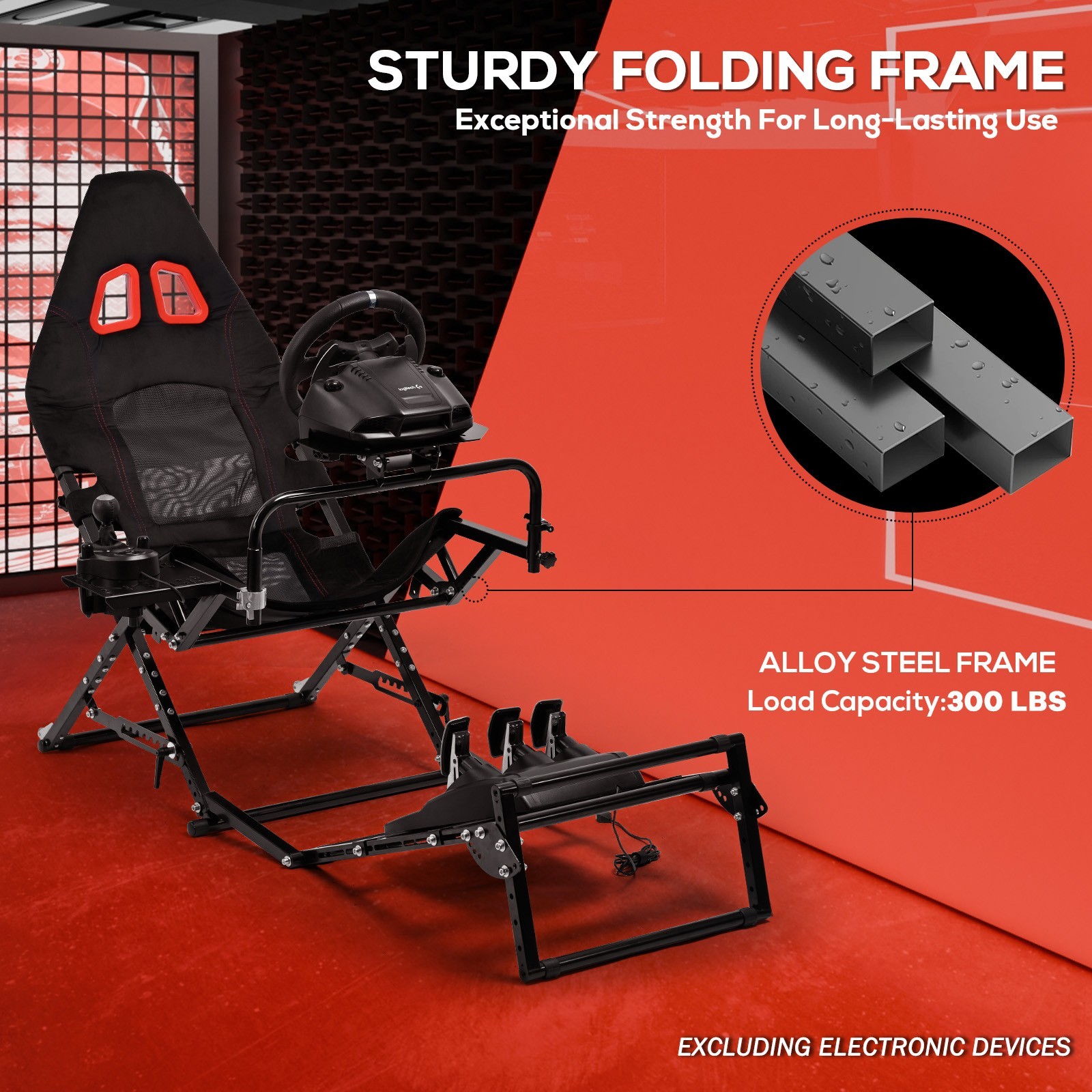 Supllueer Foldable Racing Simulator Cockpit Fits Logitech G923 Moza Thrustmaster