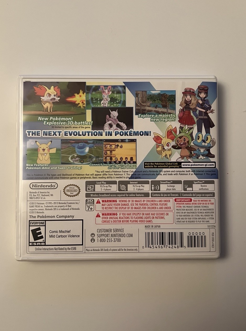 Nintendo Pokémon X 2013 (3DS) NTSC-U/C E Rating, Manual Included