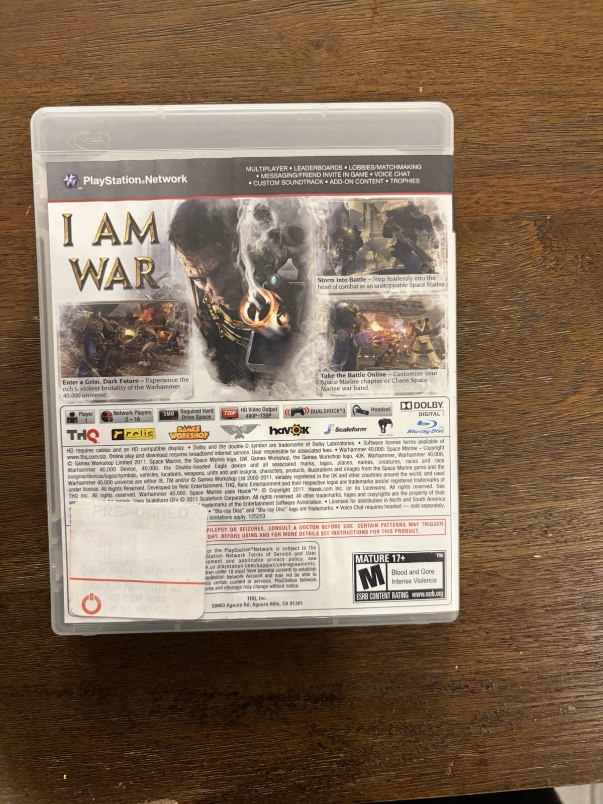 Warhammer 40000: Space Marine (Sony PlayStation 3 PS3, 2011)