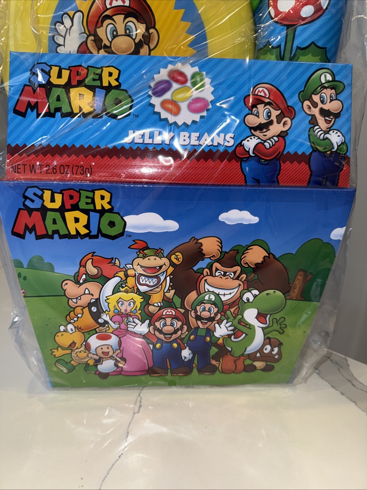 Super Mario Bros Gift Basket &Toys,Jelly Beans Candy and Bonus Mario Tube Topper