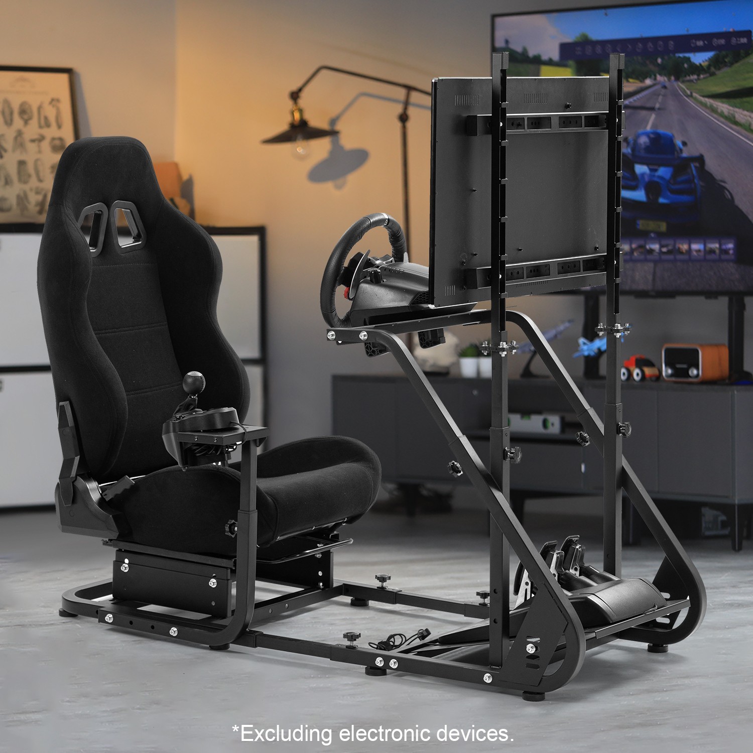 Marada Racing Simulator Cockpit With Monitor Stand & Black Seat Fit For Logitech