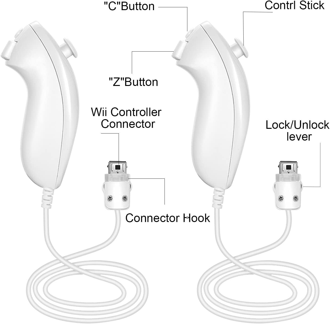 1/2Pack Wii Nunchuck Black White For Nintendo nunchucks for Nintendo Wii / Wii U