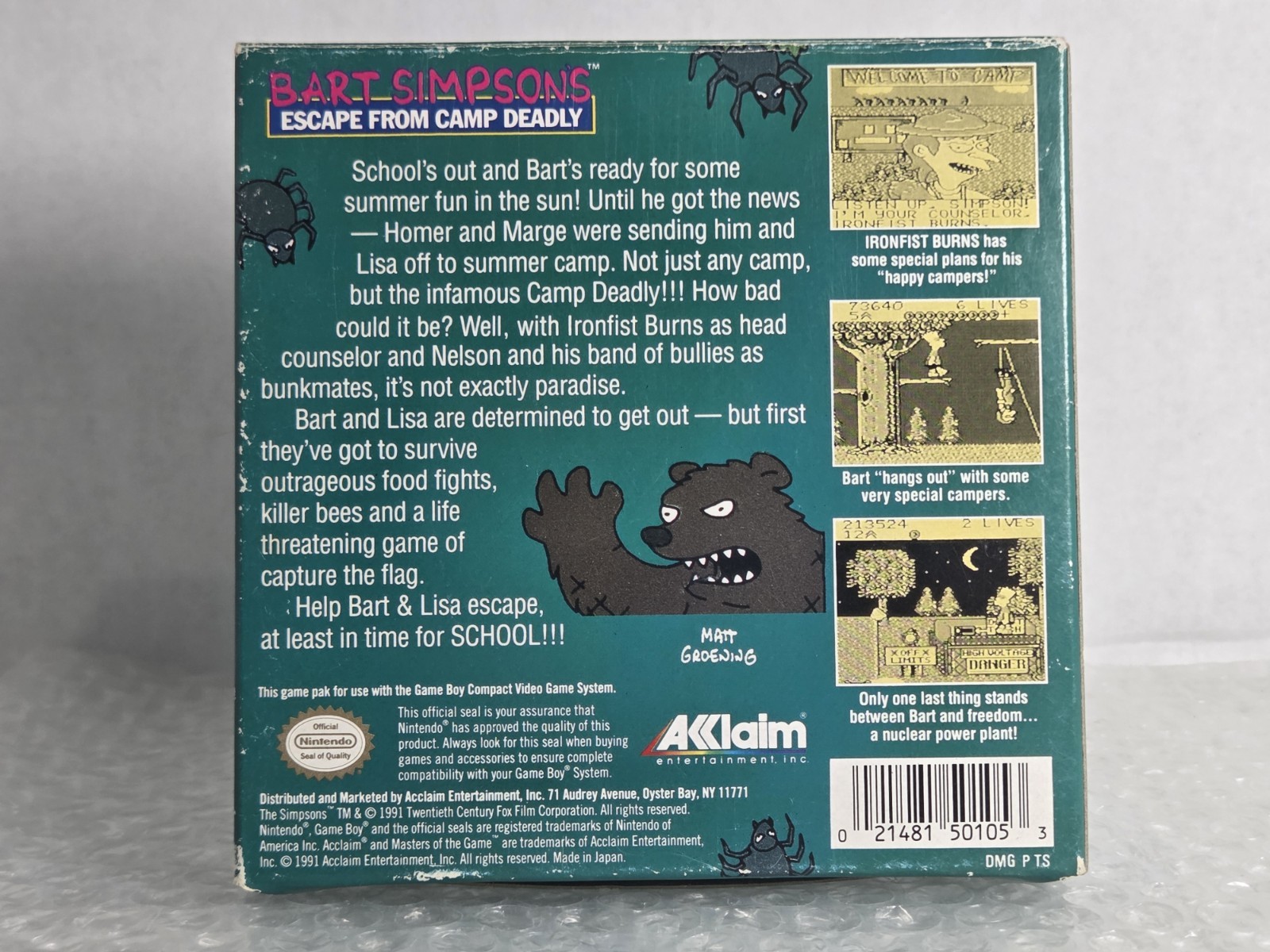 Bart Simpson’s Escape From Camp Deadly Nintendo Game Boy Complete CIB Tested Akl