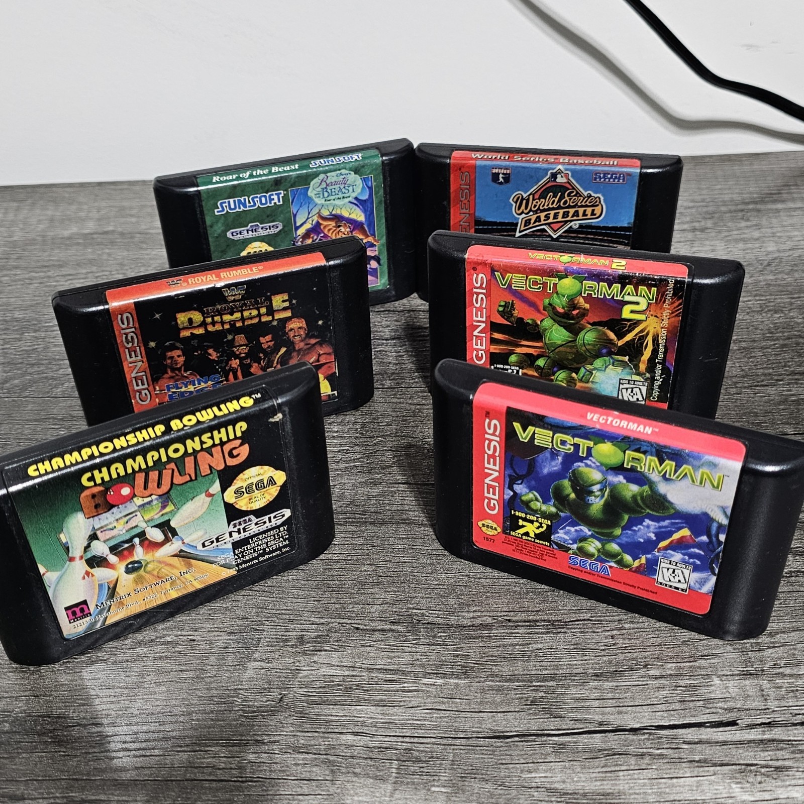 Sega Genesis At Games Video Game Bundle with Games Controllers & Wires Retro Vtg