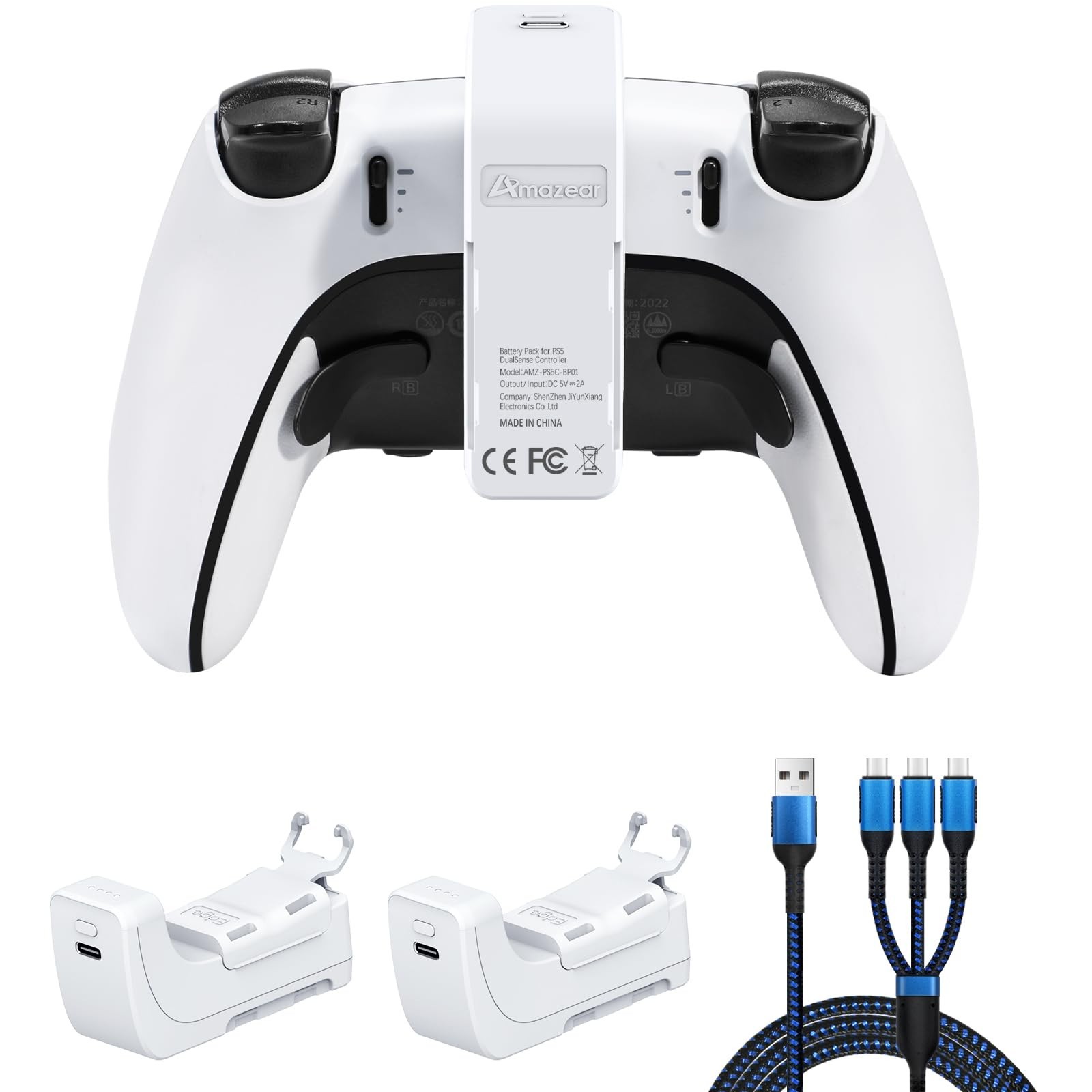 3000mAh Fast Charging Battery Pack for PS5 DualSense Controllers – 2 Pack, White