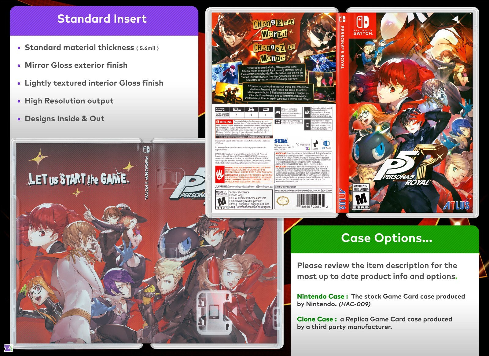 Persona 5 Royal REVERSIBLE COVER ART: Replacement Insert / Case Nintendo Switch