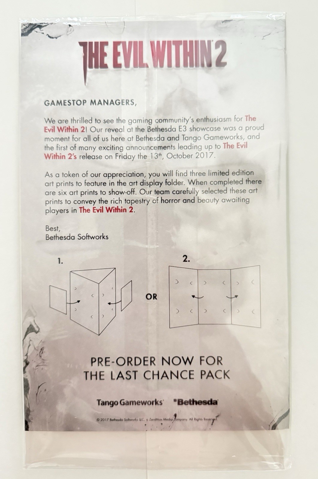 The Evil Within 2 Launch Kit and Standup Display Rare GameStop Exclusive /4500