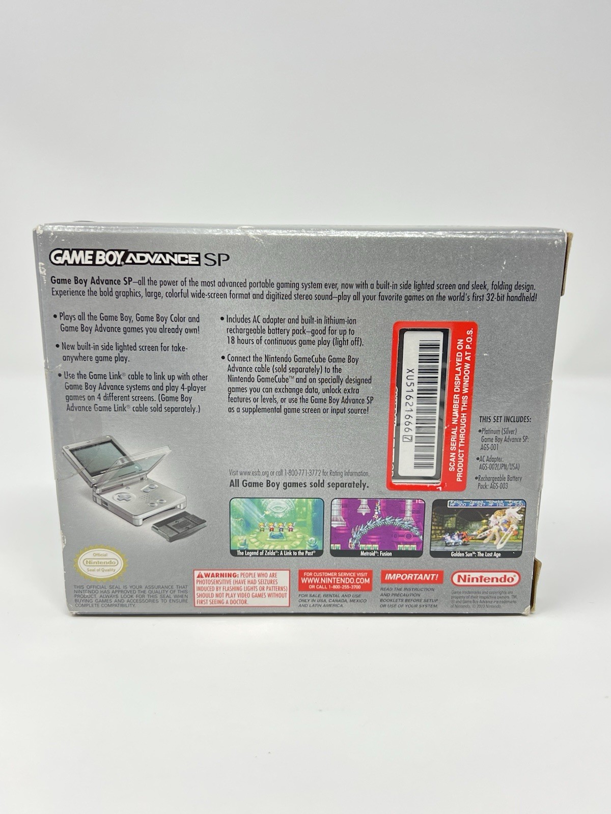 Sealed Nintendo Gameboy Advance SP Platinum Silver AGS-001 GBA Brand New