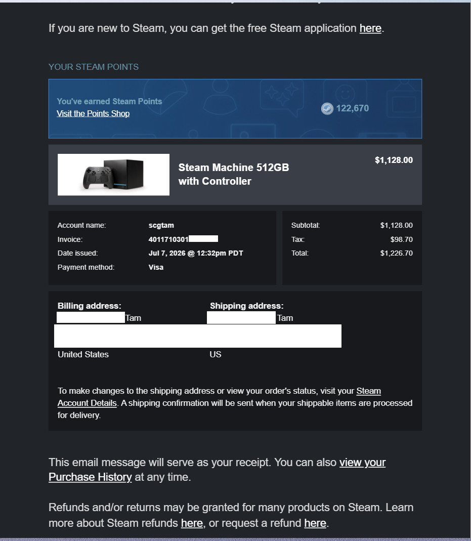 Steam Machine 512GB Valve PC WITH CONTROLLER – Order CONFIRMED – Will ship ASAP