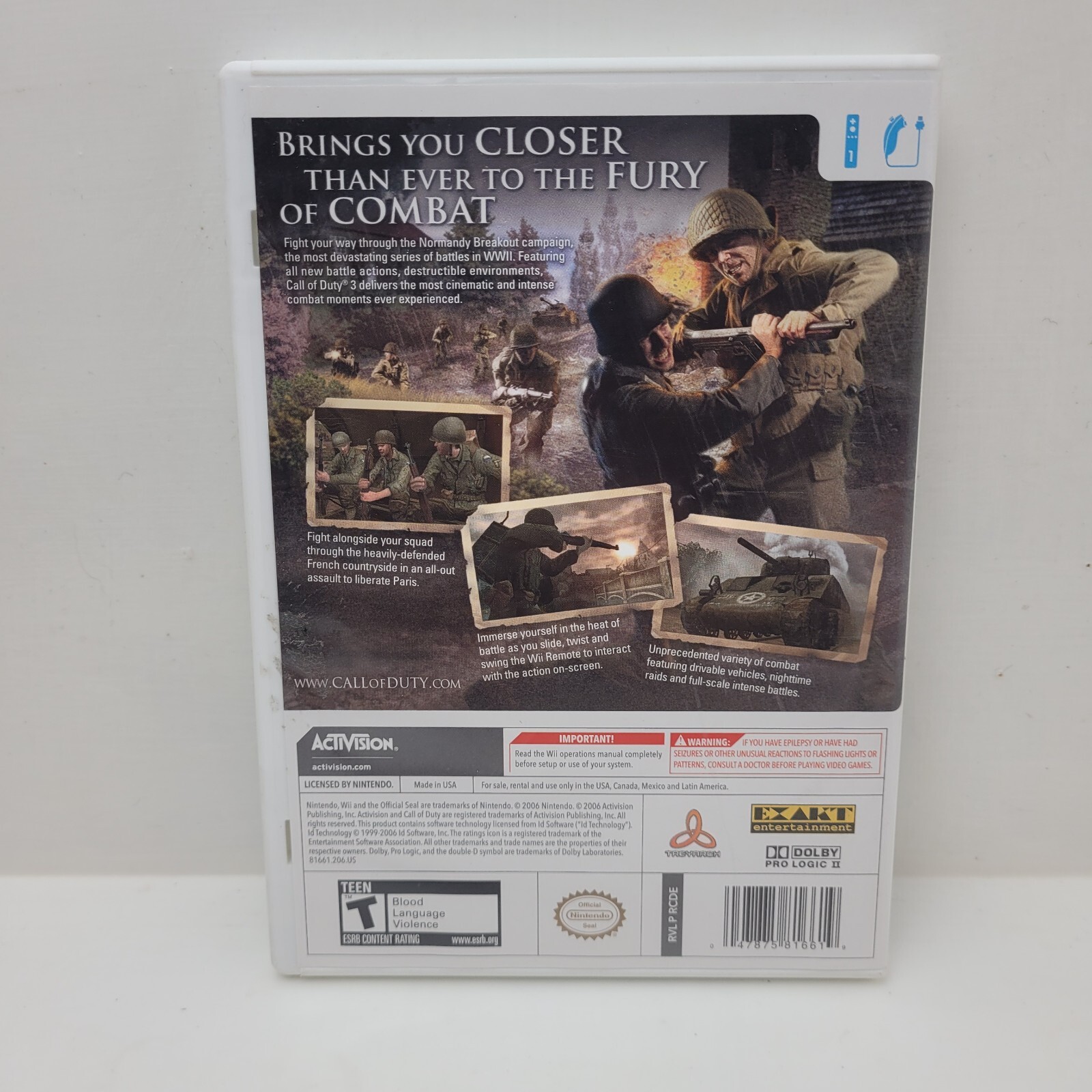 Call of Duty 3 (Nintendo Wii, 2006) Manual Included and Tested