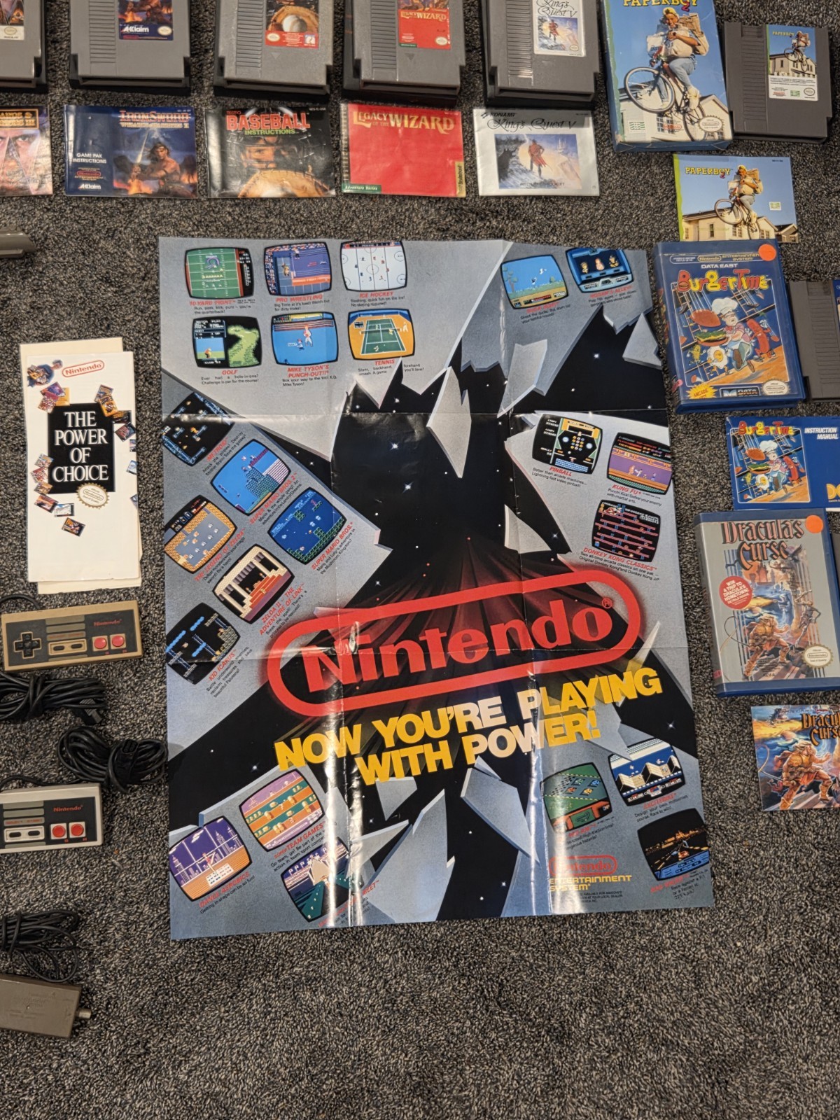 NES Nintendo Bulk Lot 1 Console 21 Games +4 Remotes + Zapper + Posters + Manual