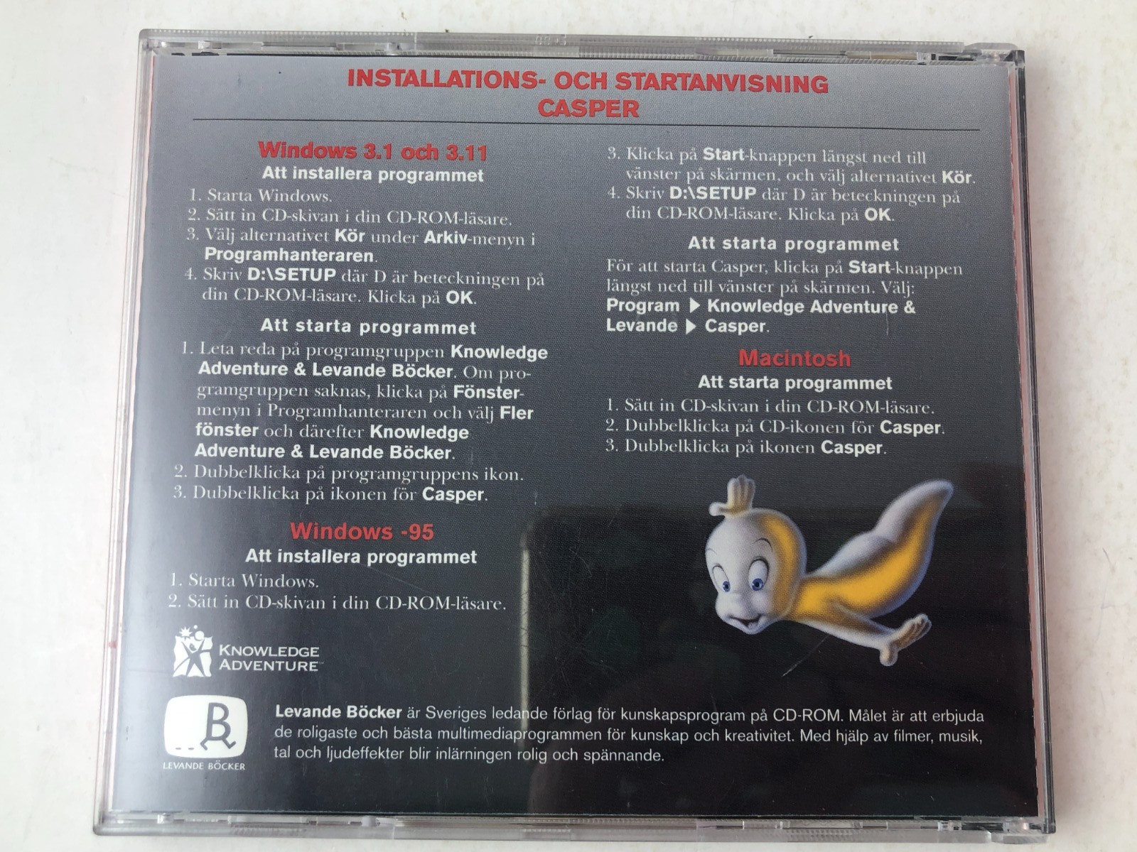 Casper Sagobok PC CD-ROM 1995 Levande Böcker Swedish Windows 95 Mac Retro