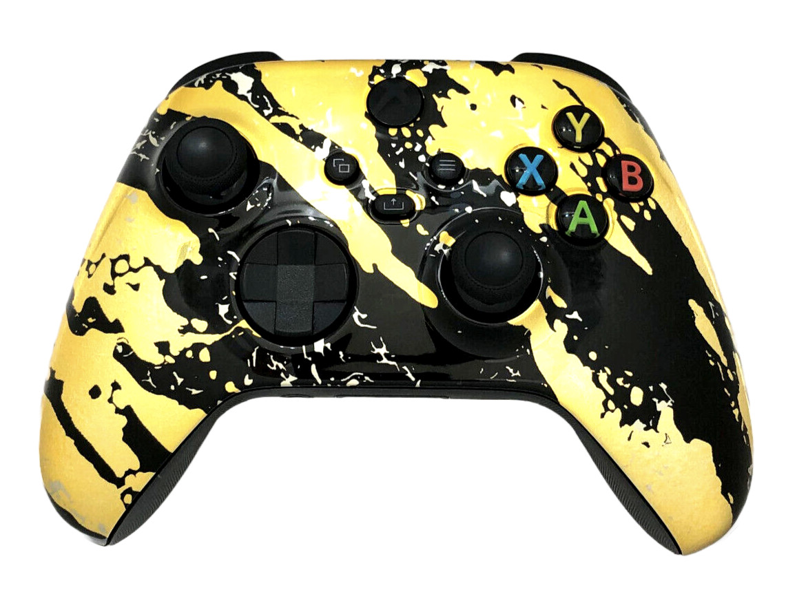Custom Microsoft Xbox Series X / Controller – Glossy Chrome Gold Black Splatters
