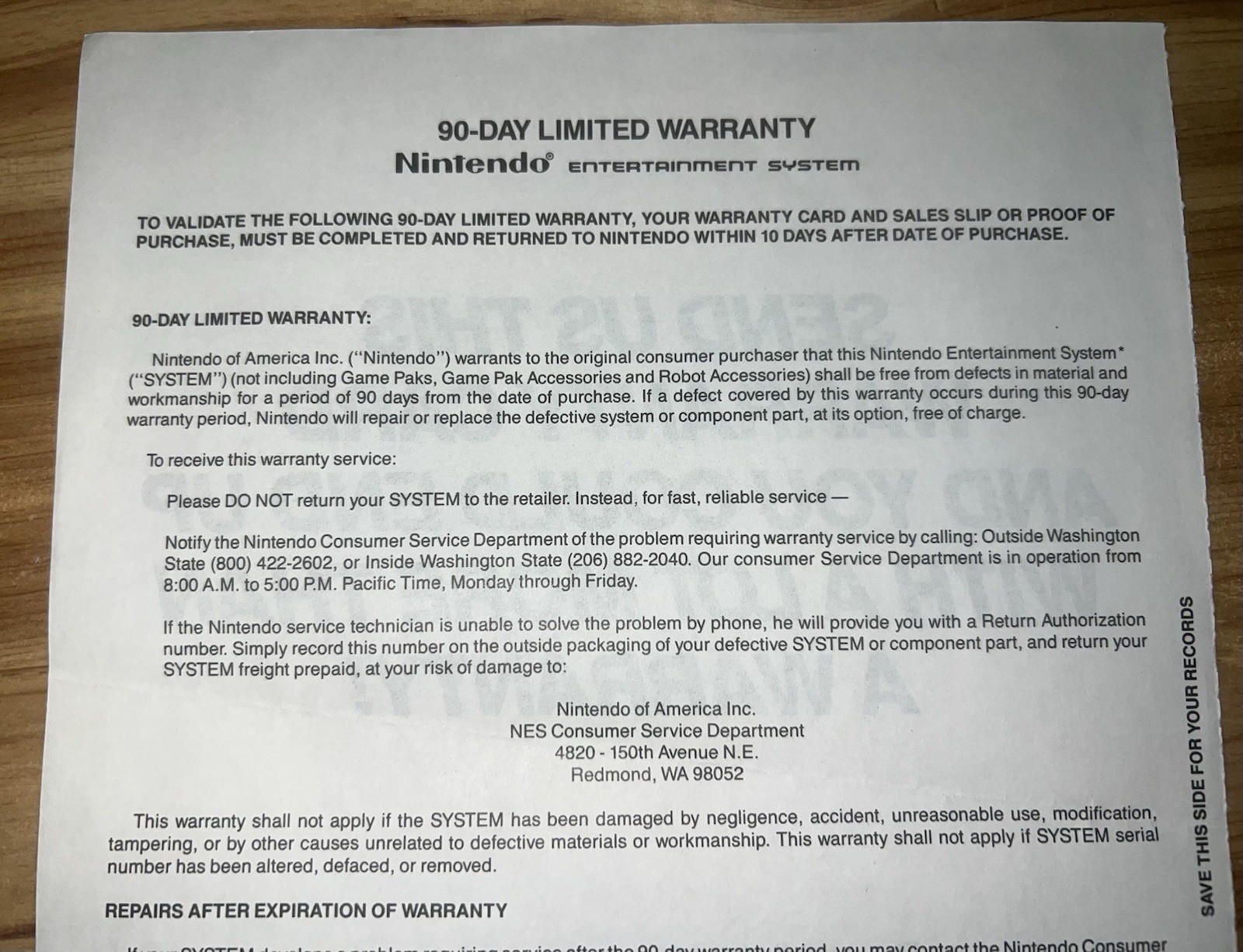 RARE 1985 Nintendo NES Test Market Warranty Card Sheet also 1986 NES Deluxe Set