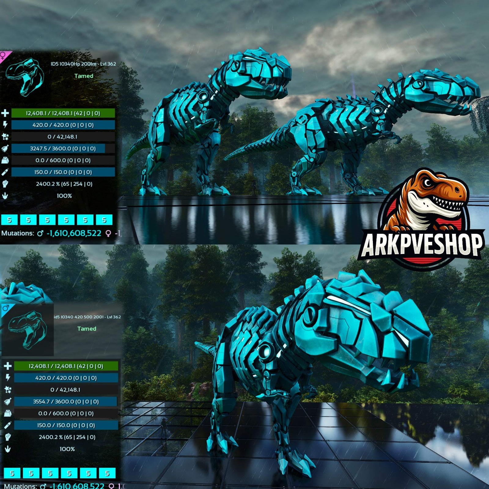 ASA PVE 🦖ARK Survival Ascended Tek Rex 2400% melee Imprinted Top Boss Stats