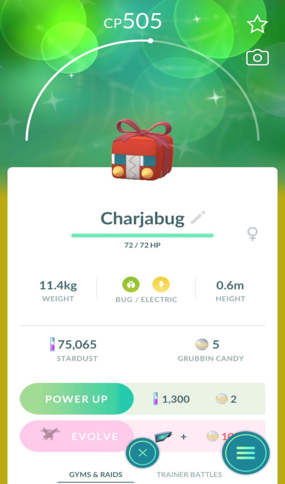 Shiny Charjabug Holiday Attire costume – TRADE 20kStardust – Read Description