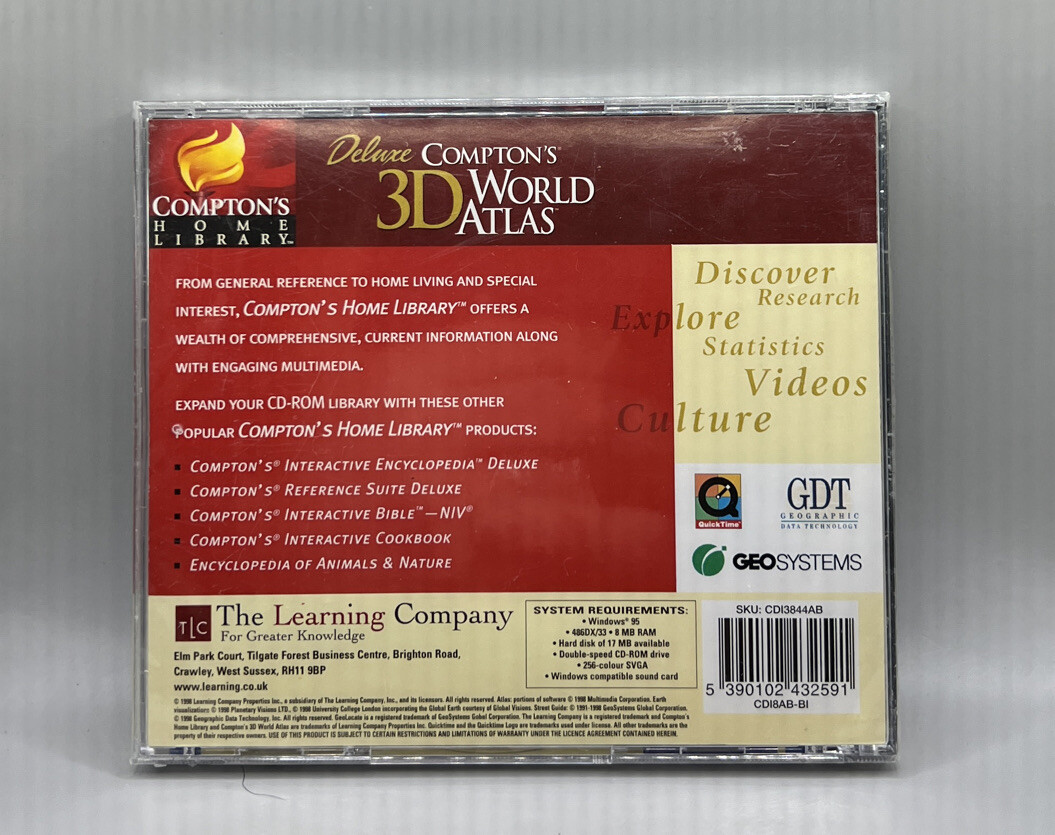 Deluxe 3D World Atlas Comptons Home Library with Satellite Photos Windows 95