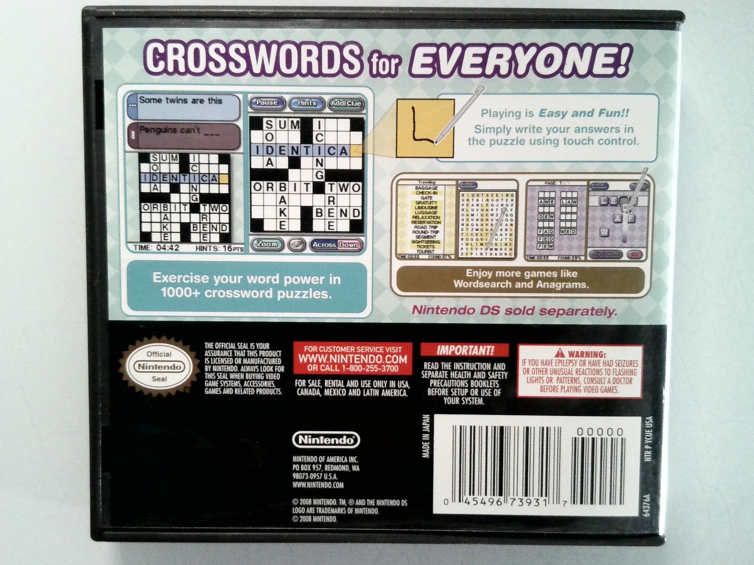 Crosswords Nintendo DS Video Game Puzzle Word Brain Trainer