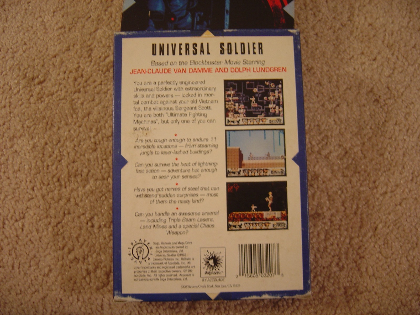 Sega Genesis Universal Soldier, 100% CIB Game, Untested