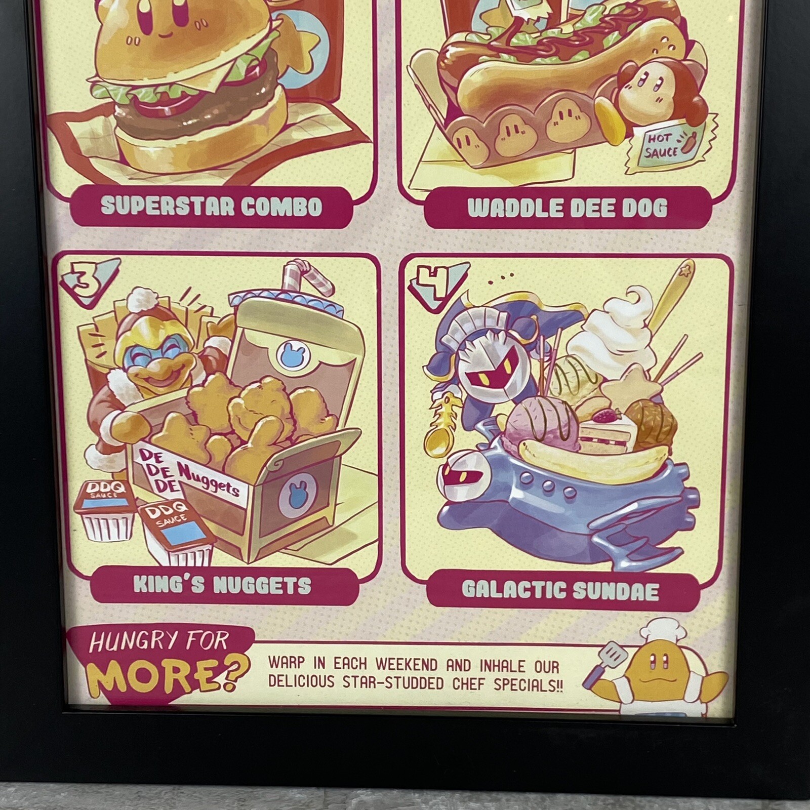Rare Kirby’s Warpster Drive-in And NintenNoms Cafe Promo Poster Page Framed Art
