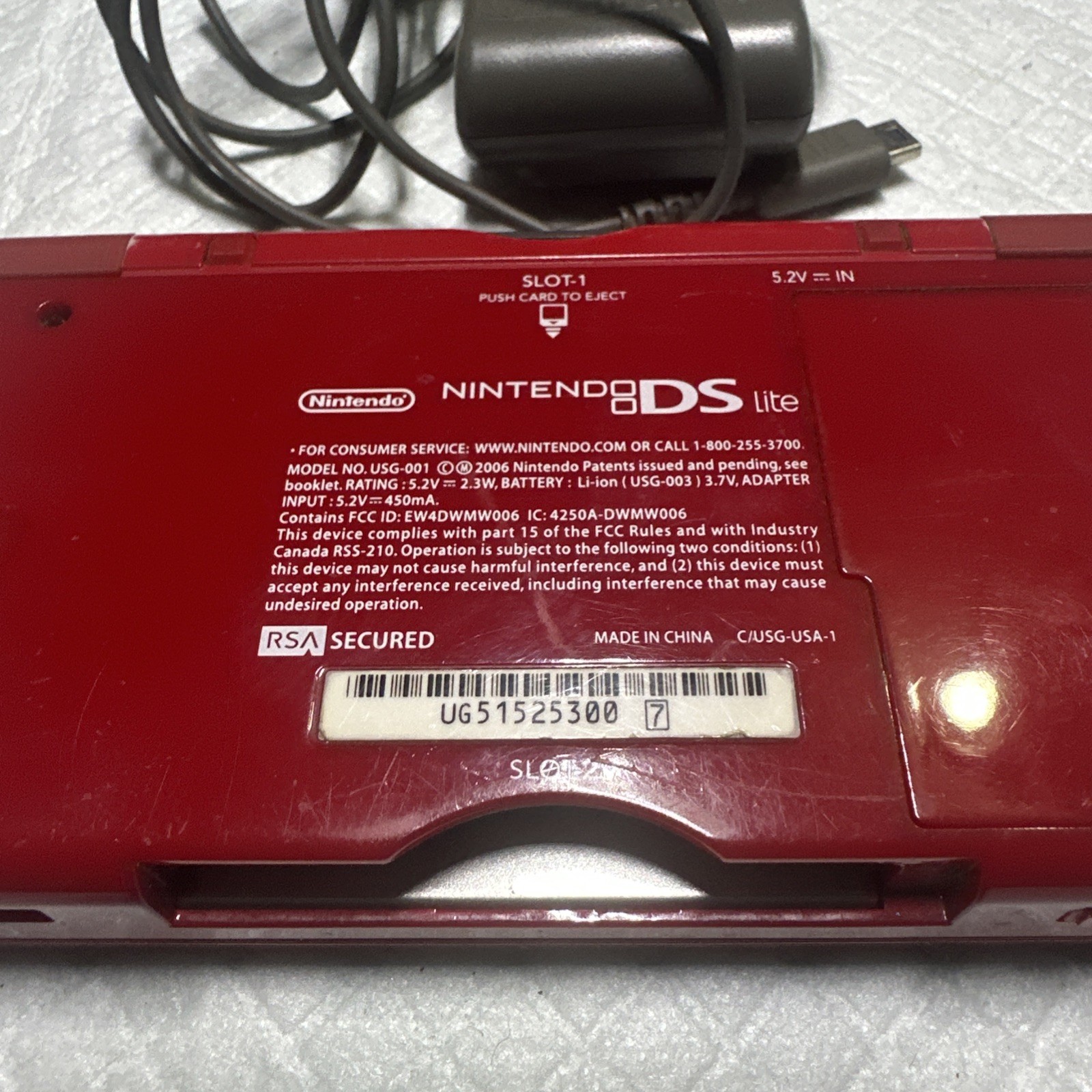 Nintendo DS Lite Mario Edition Console w/ Charger & GBA WORKS! BAD HINGE!