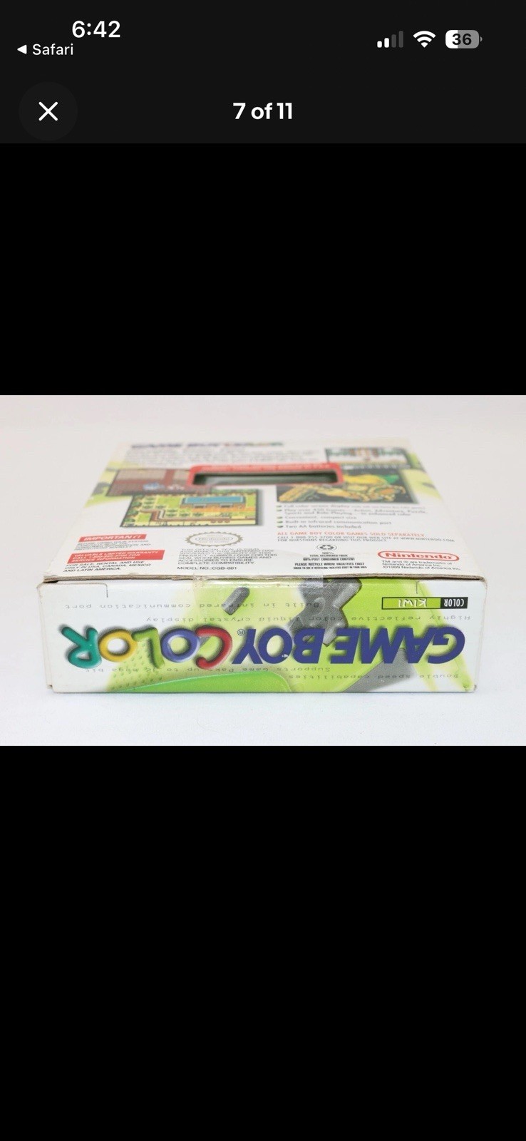 Nintendo Game Boy Color Kiwi Handheld System Full Color Screen Infrared Port