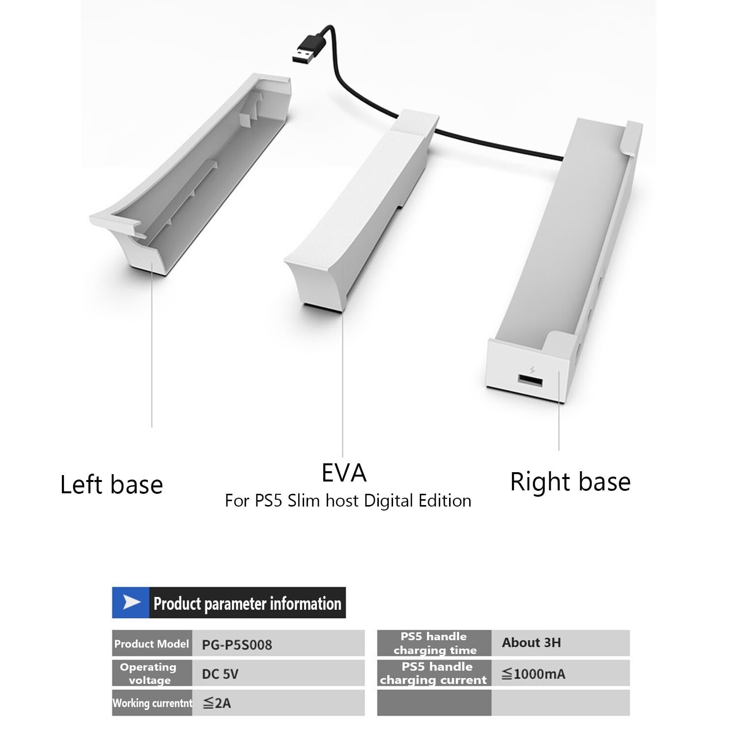 Horizontal Stand for PS5 Slim Disc & Digital Console with Fast Charging USB Port