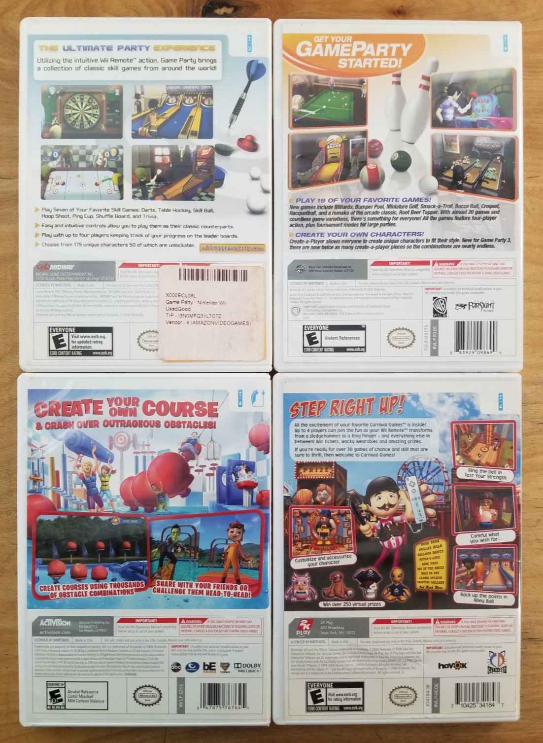 4x Nintendo Wii Bundle: Game Party 1-2, Carnival Games & Wipeout Create…