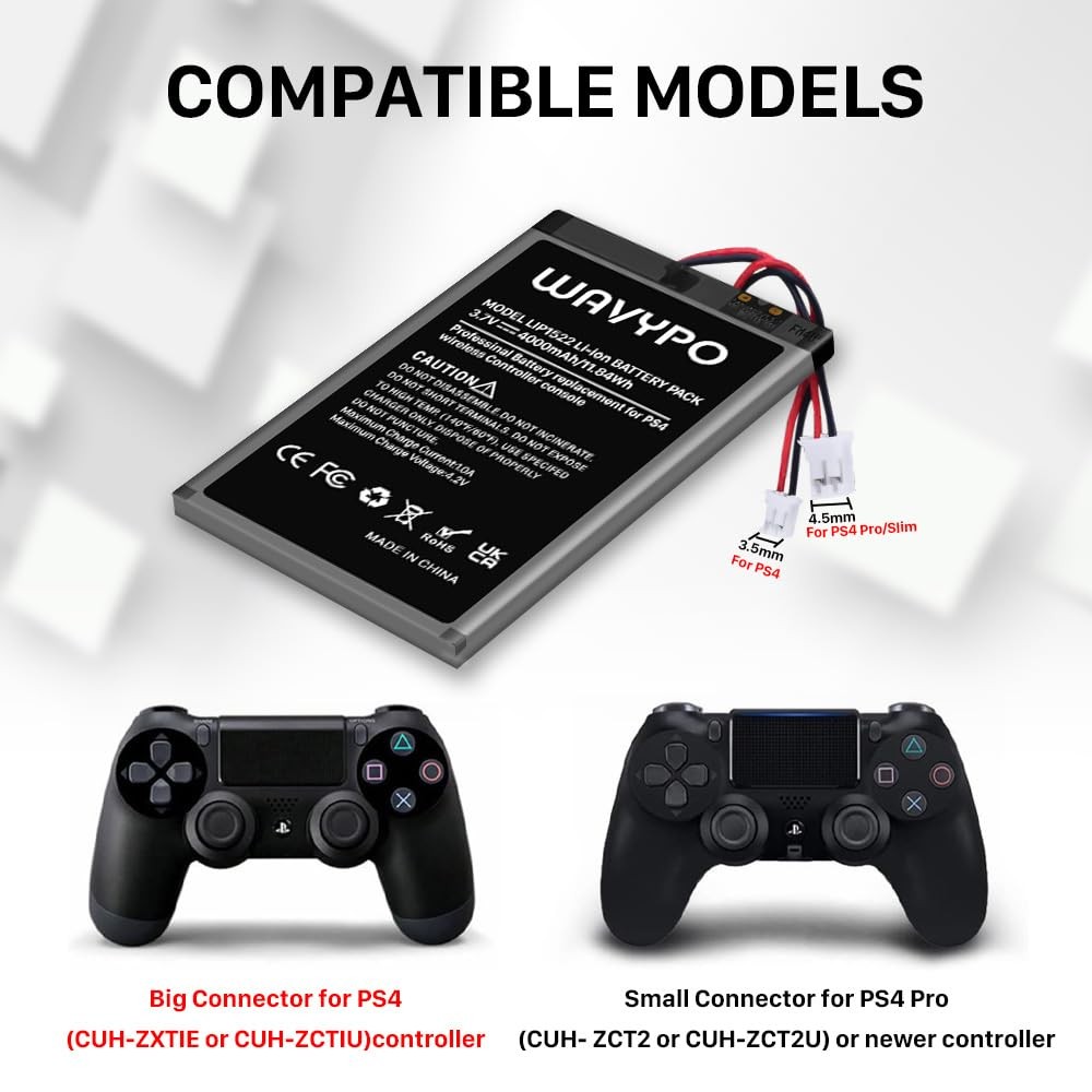 WAVYPO 4000mAh PS4 Controller Battery, Replacement for PS4/PS4 Pro/PS4 Slim P…
