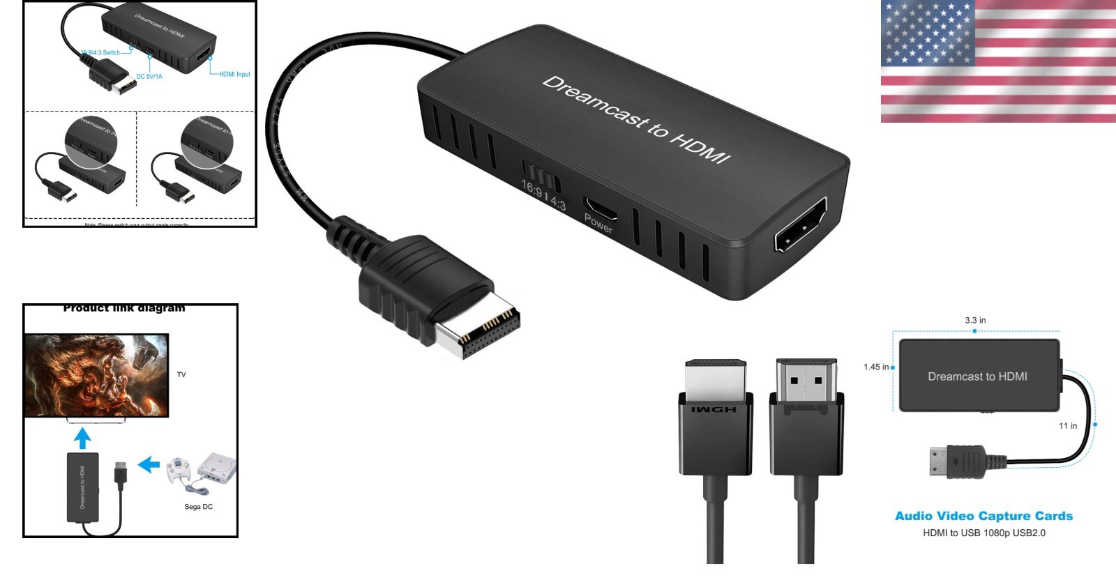 Retrofitted Dreamcast to HDMI Link Cable – Supports 480i/576i/480p Output