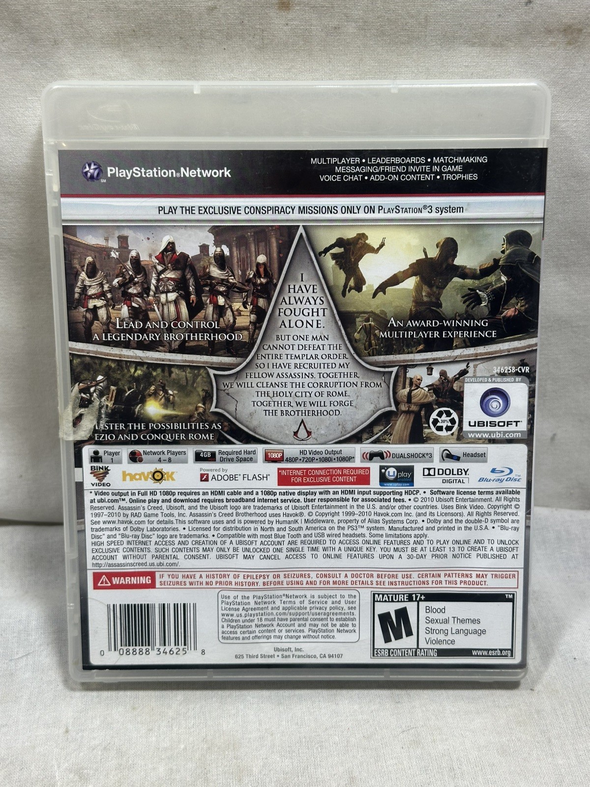 Assassin’s Creed: Brotherhood (Sony PlayStation 3, 2010) Complete and Tested
