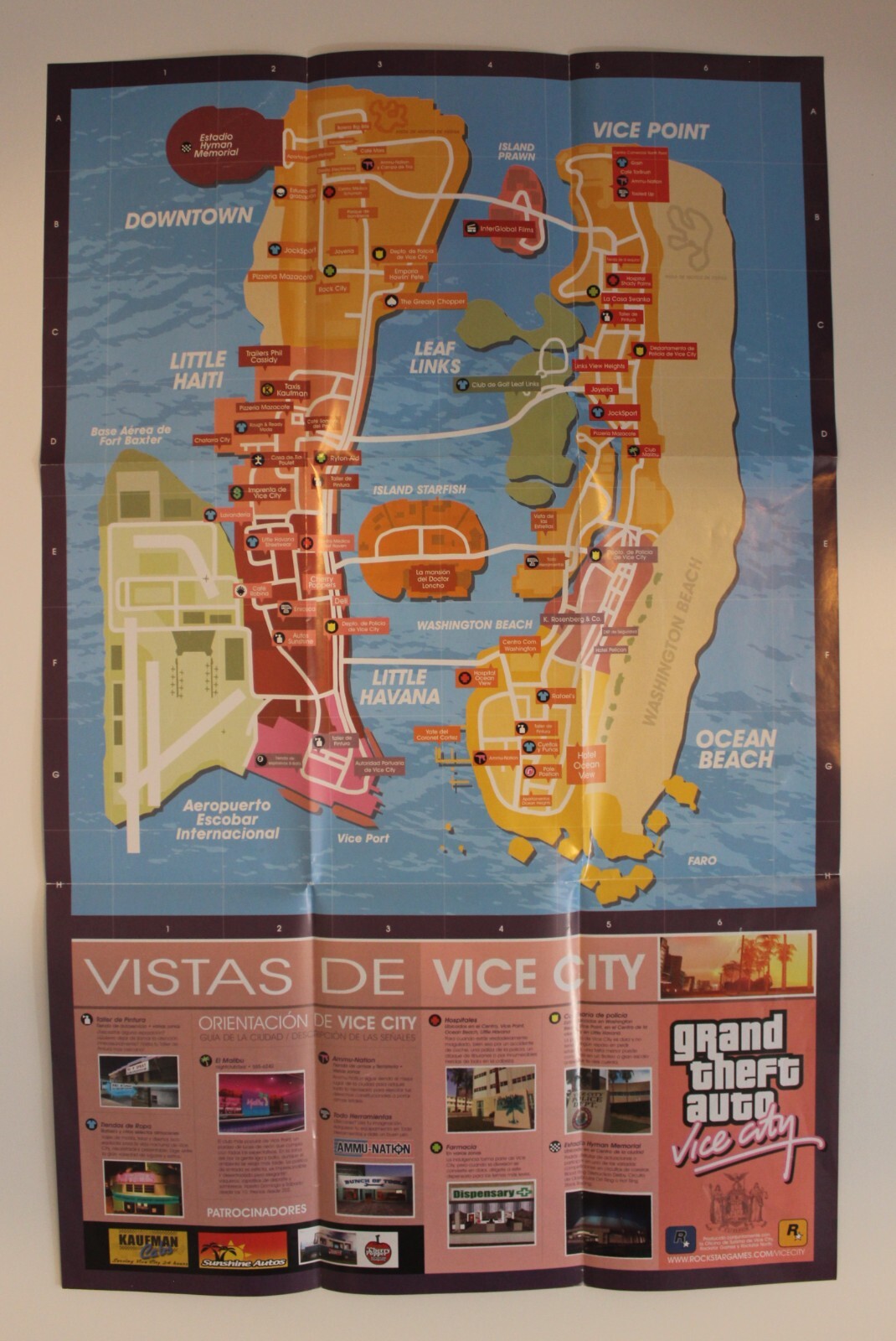 2002 GRAND THEFT AUTO: VICE CITY Poster & Map Spain Vintage Rockstar Usage Marks