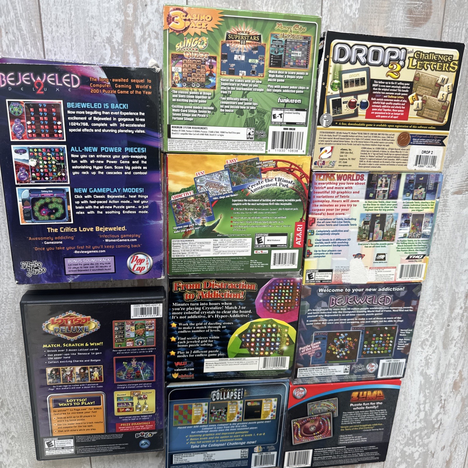 Lot Of 10 Computer PC games From Early 2000s Puzzles Tetris RollerCoaster Tycoon