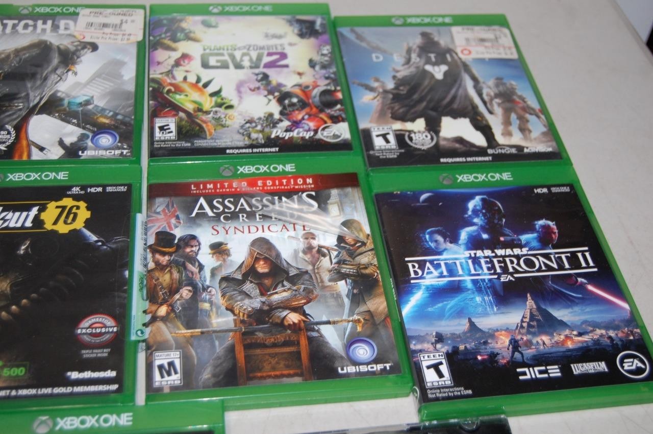 Microsoft XBOX ONE (11) Game Lot: Creed Syndicate, Dishonored 1&2, Fallout 76++