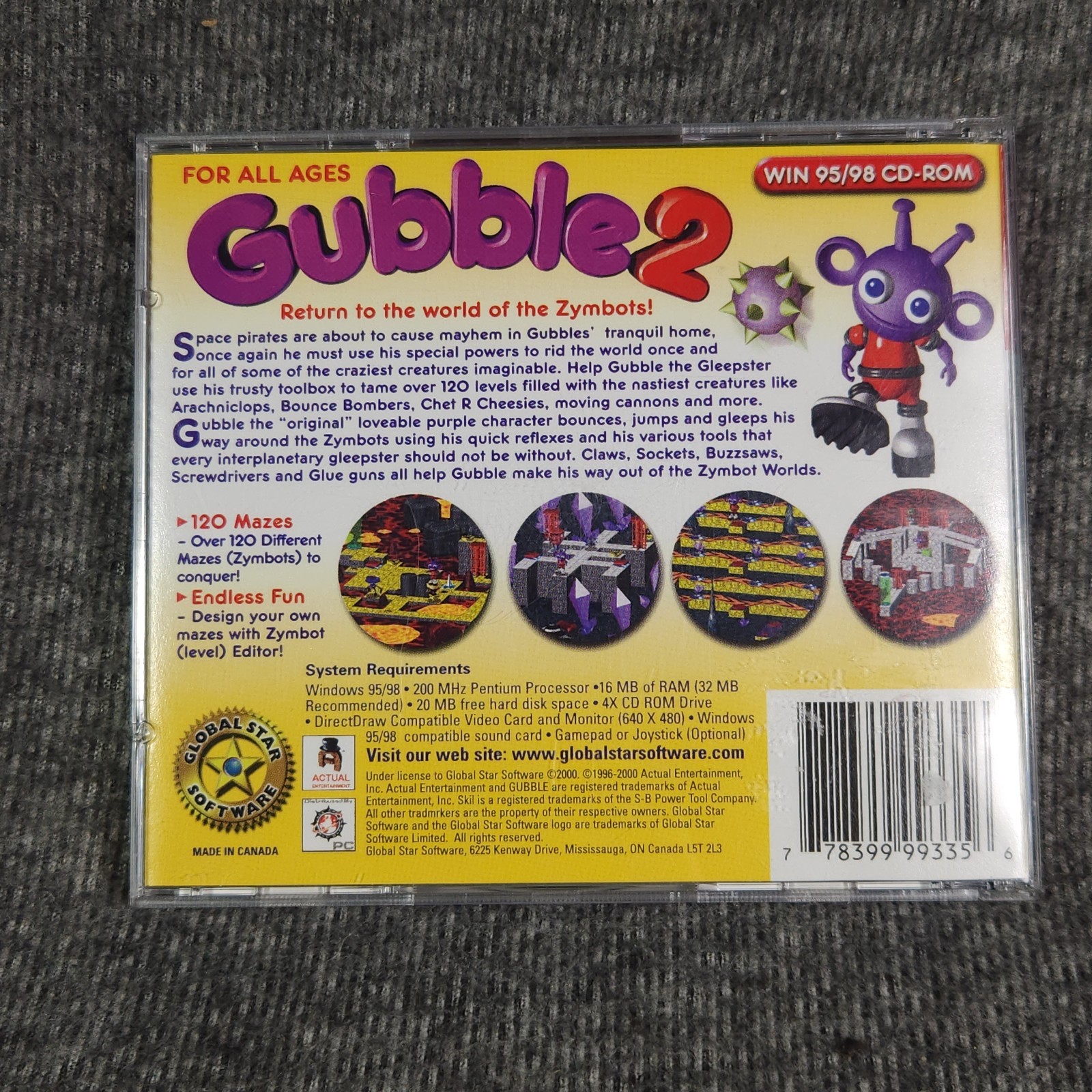 Global Star Software Gubble 2 CD-ROM for Windows 95/98 RARE EXCELLENT CIB