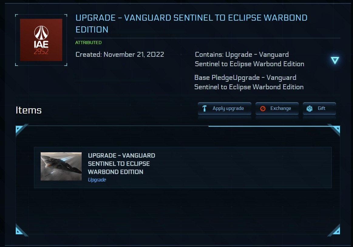 Star Citizen – Vanguard Sentinel to Eclipse CCU