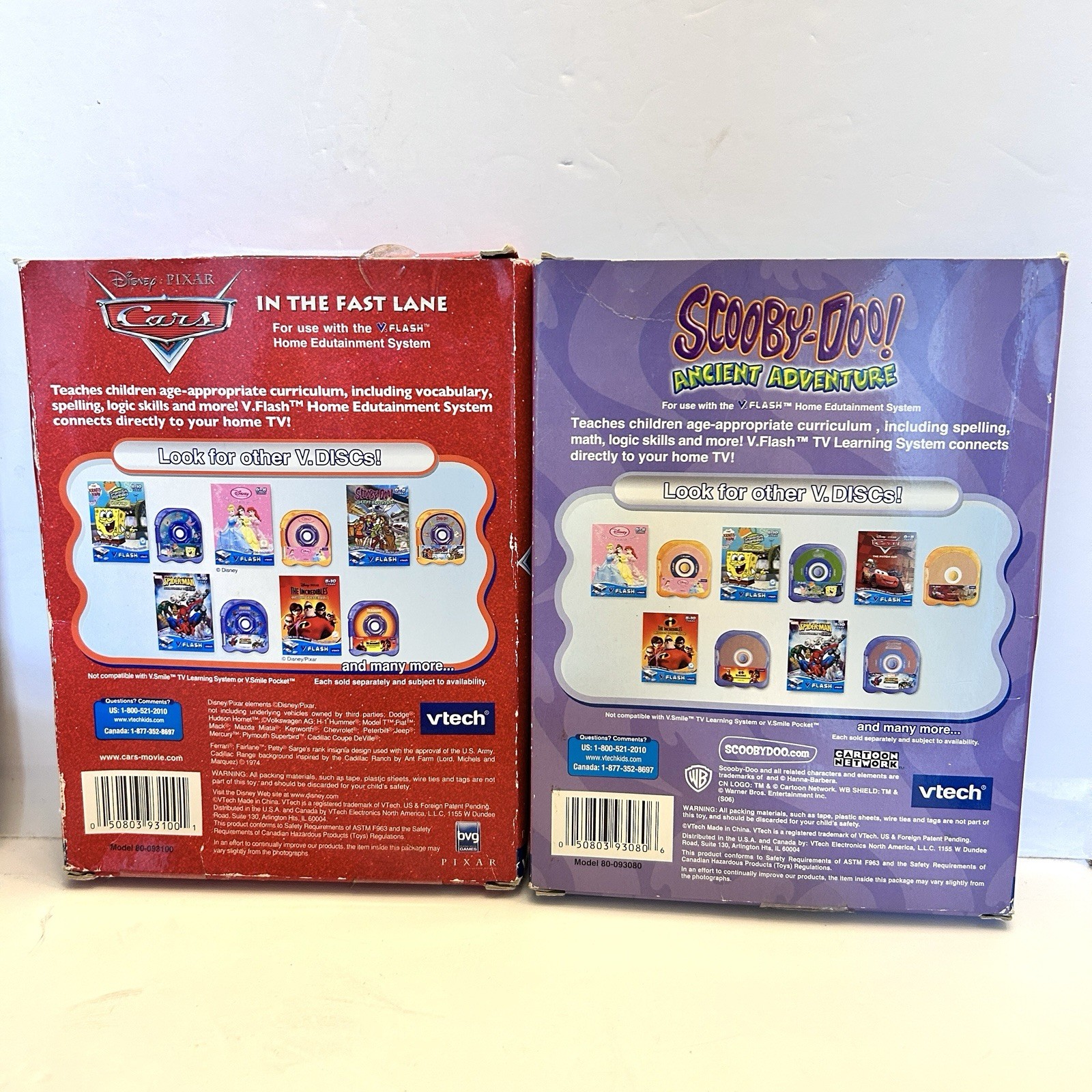 Vtech V.Flash Video Game Lot (4) Scooby-Doo, Cars, Spider-Man, Shrek the Third