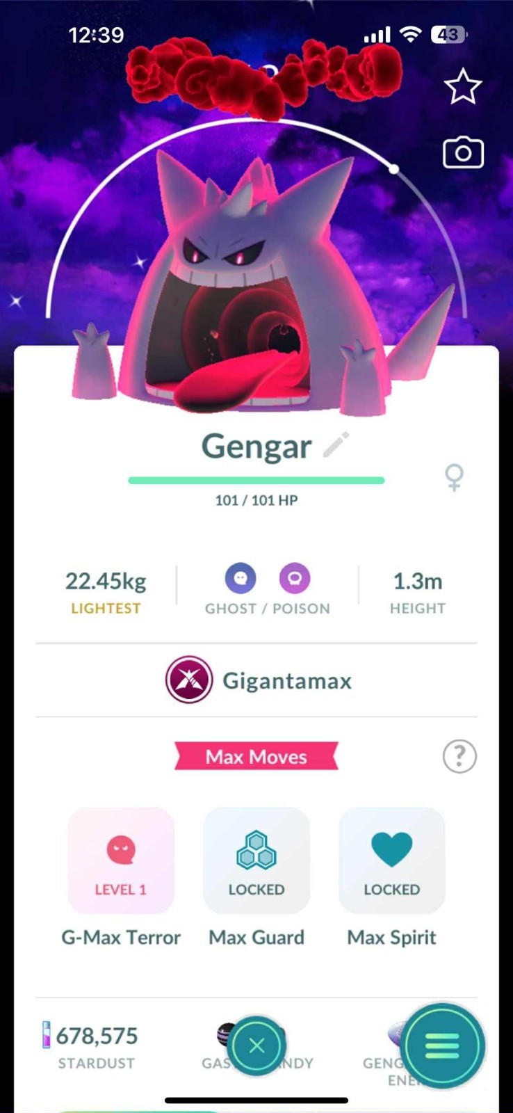 Pokémon Go – Shiny Gigantamax Gengar Dark Skies Background ✨ Mini PTC or TRADE
