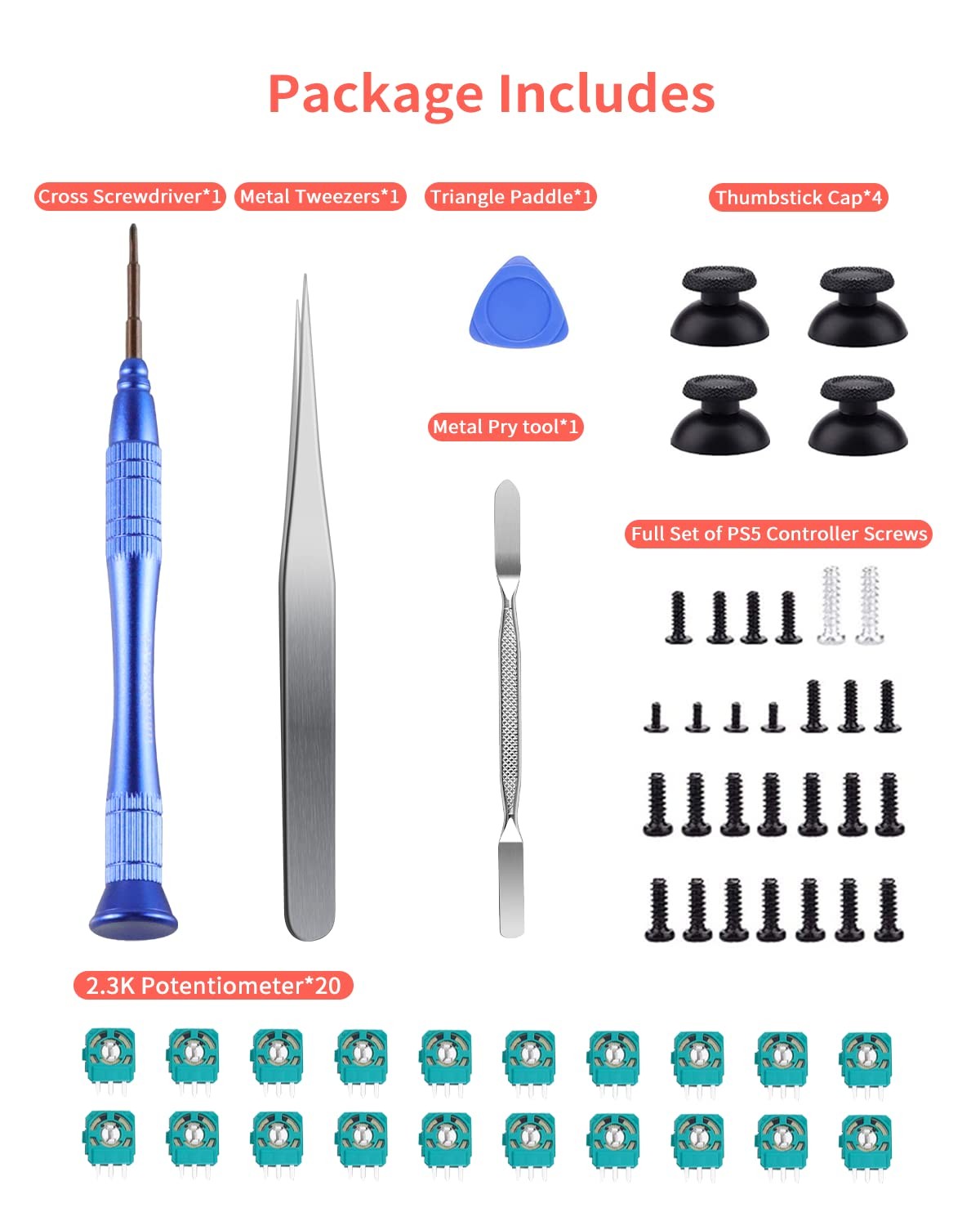 DUXICEPIN kit for P5 Controller,2.3K Potentiometer 20 Set and Thumbstick Cap …