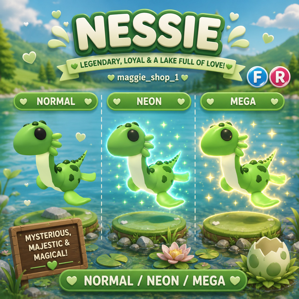 Nessie FR Normal/Neon /Mega ✨ Adopt From Me Today ✨ Top Picks