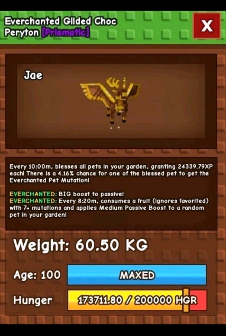 Newest 60KG+ EVERCHANTED GILDED CHOC PERYTON ❄🔥CHEAP + FAST🔥❄️ GROW A GARDEN❄️