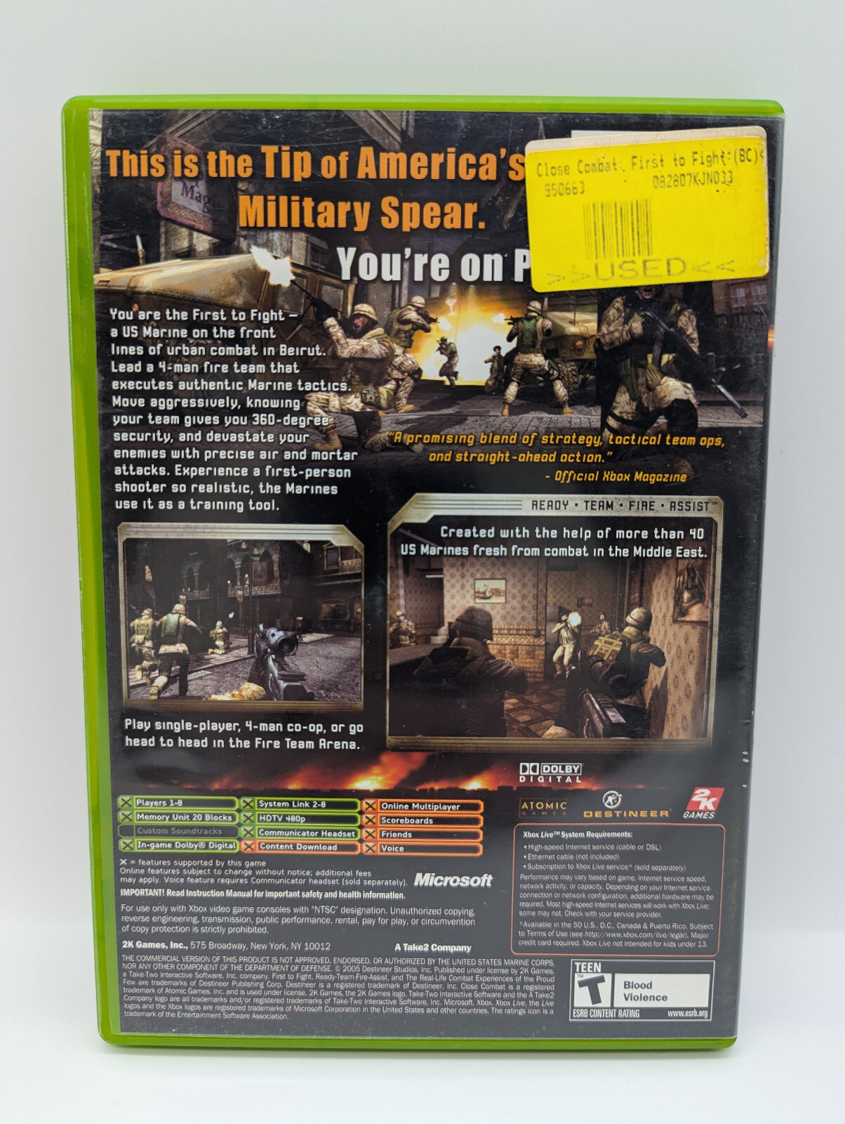 Close Combat: First to Fight (Microsoft Xbox, 2005) NO MANUAL, DISC NEAR MINT!
