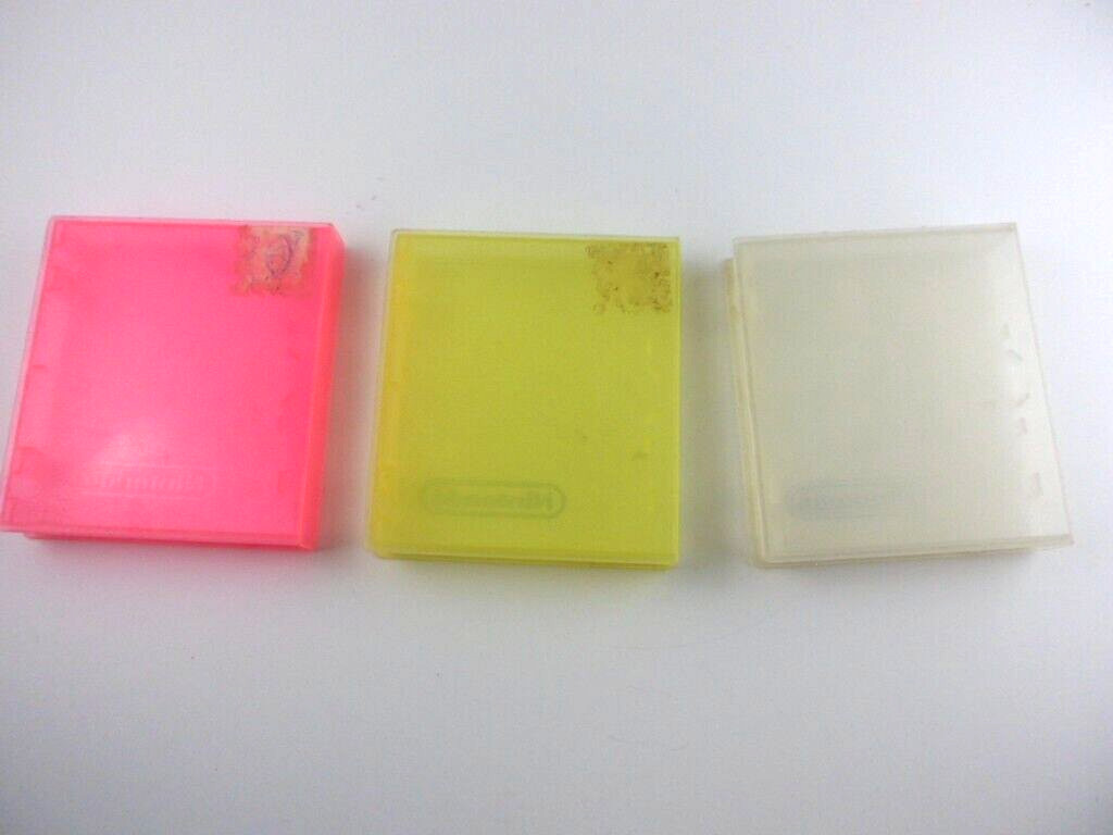 3 NES Nintendo Hard Clamshell Clear, Neon Pink and Yellow Plastic Game Case