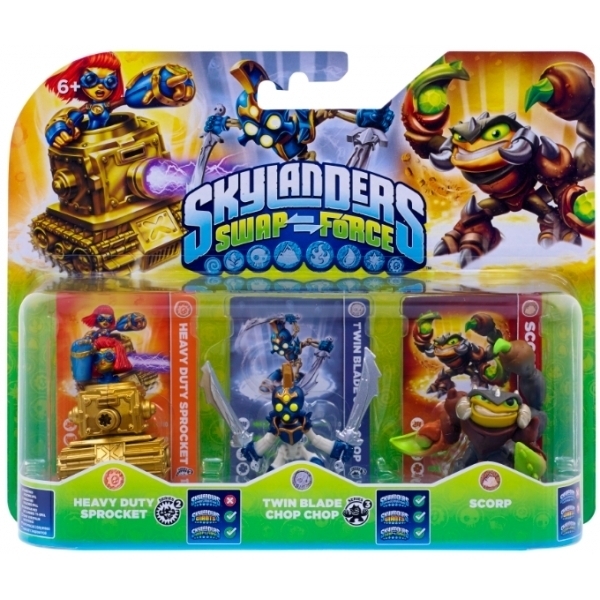 Skylanders Swap Force Heavy Duty Sprocket Twin Blade Chop Chop Scorp 3 Pack NEW