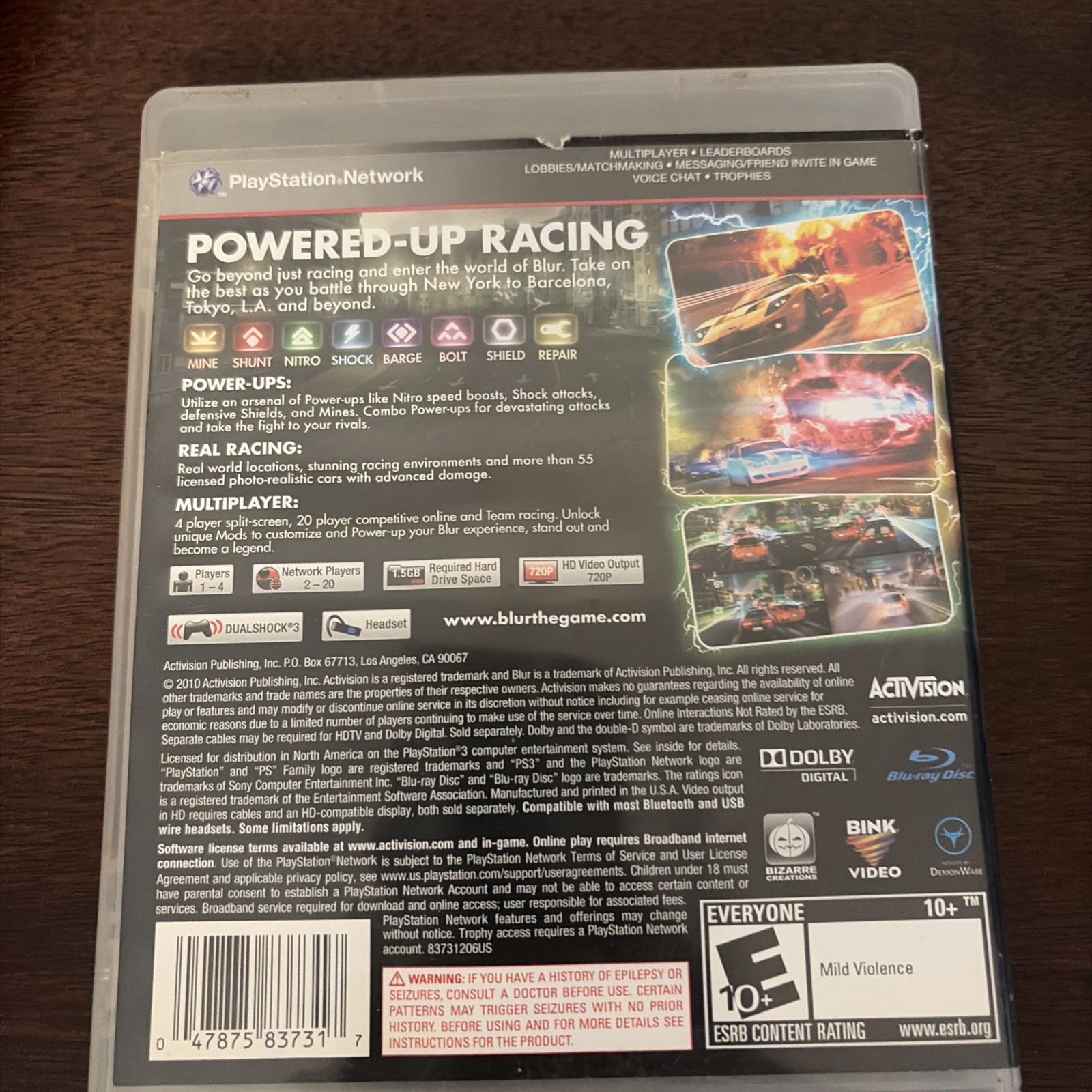 Blur Playstation 3 2010 – Complete in Box with Manual CIB PS3