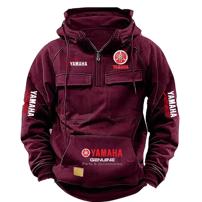 2026 New YAMAHA logo Motorcycle Racing Race Retro Velvet Half Zipper Hoodie Men
