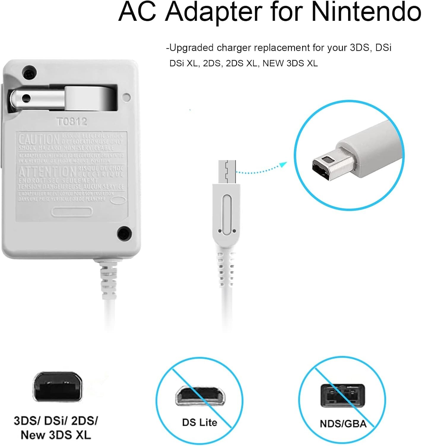 AC Adapter Home Wall Charger Cable Power Plug for Nintendo DSi/ 2DS/ 3DS/ DSi XL