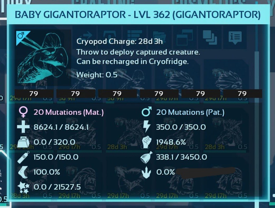 GIGANTORAPTOR TOP MELEE FULL BLACK ID79 PAIR BABY ASCENDED PVE PC/XBOX/PS5